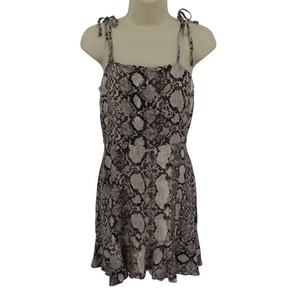 Express Women Small Snake Print Sundress Dress Tie Straps Ruffle Hem Ruched Back - Picture 1 of 12